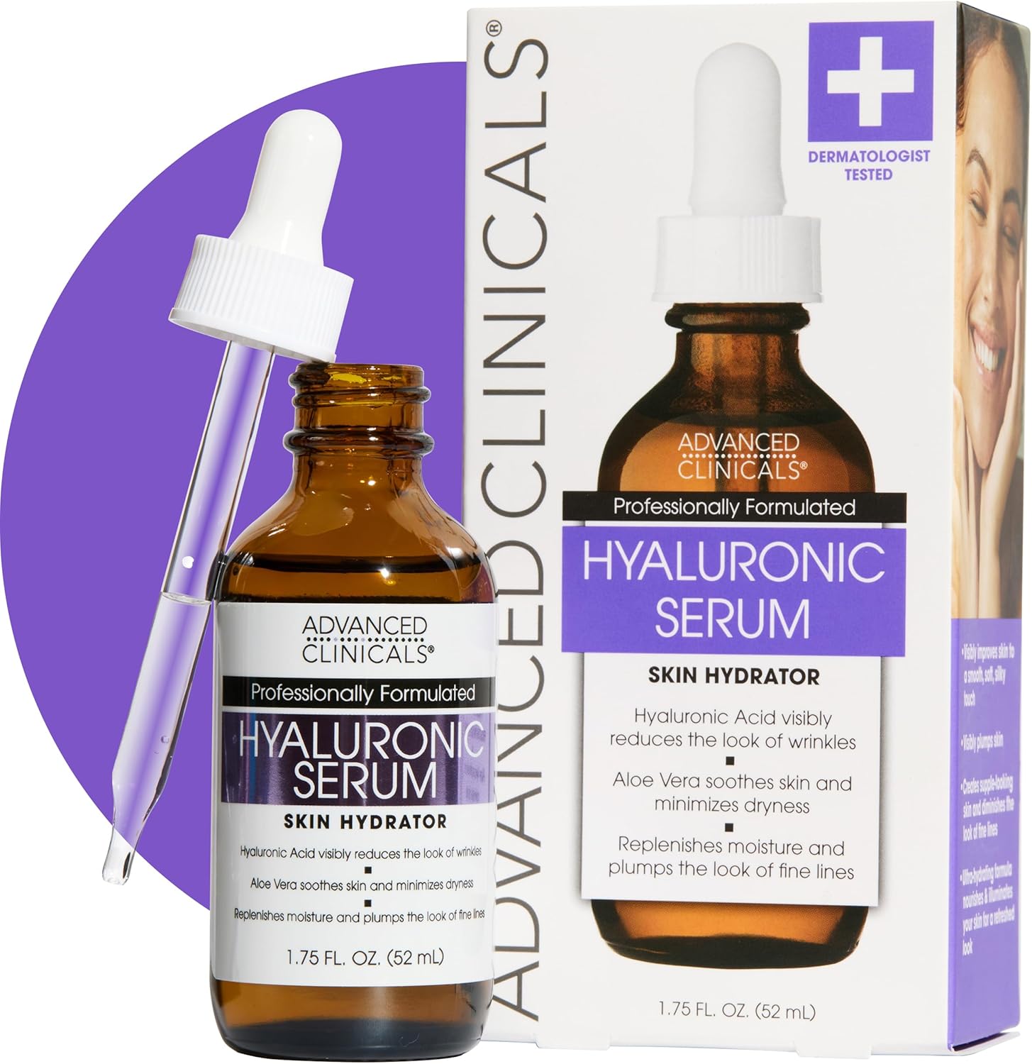 Advanced Clinicals Hyaluronic Serum bottle and packaging on a white background