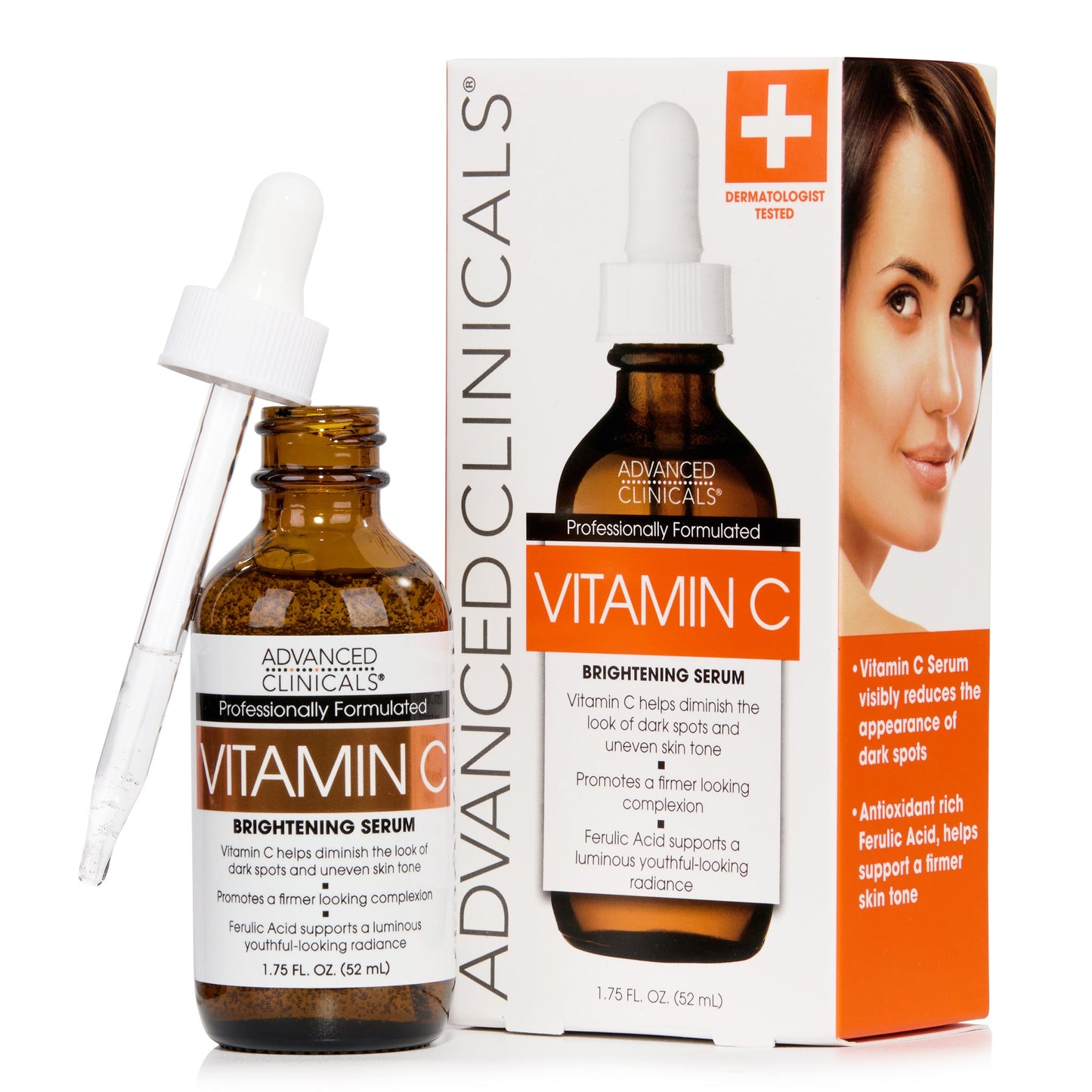 Advanced Clinicals Vitamin C Brightening Serum with dropper and packaging on a white background