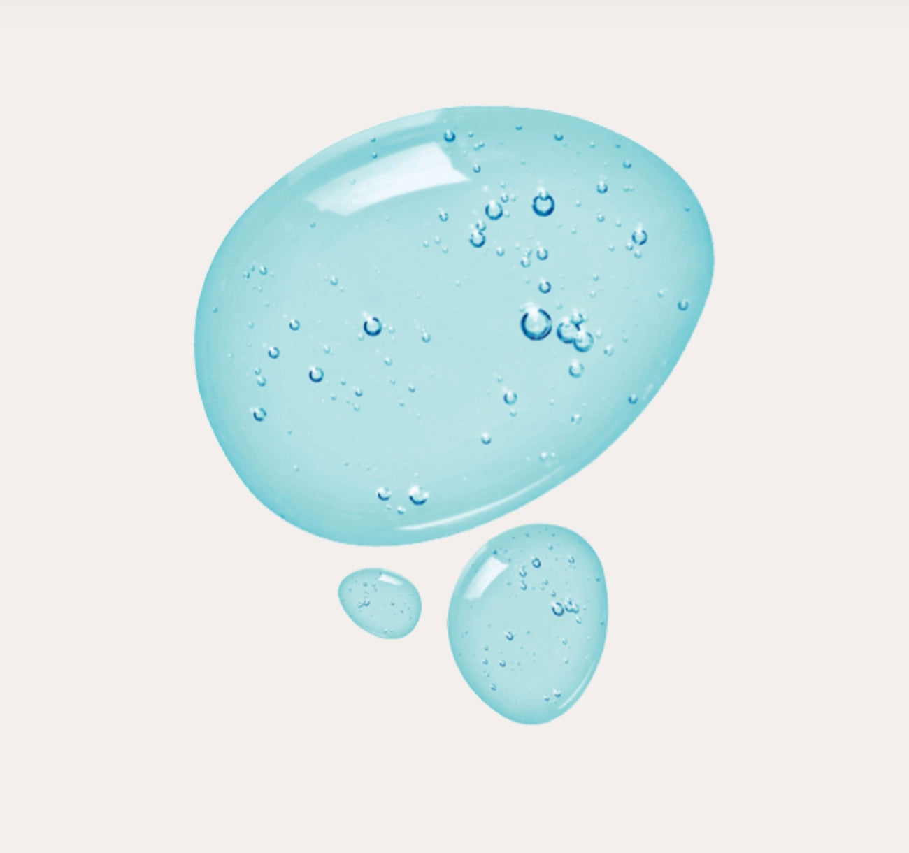 Blue gel-like substance with bubbles on a light gray background