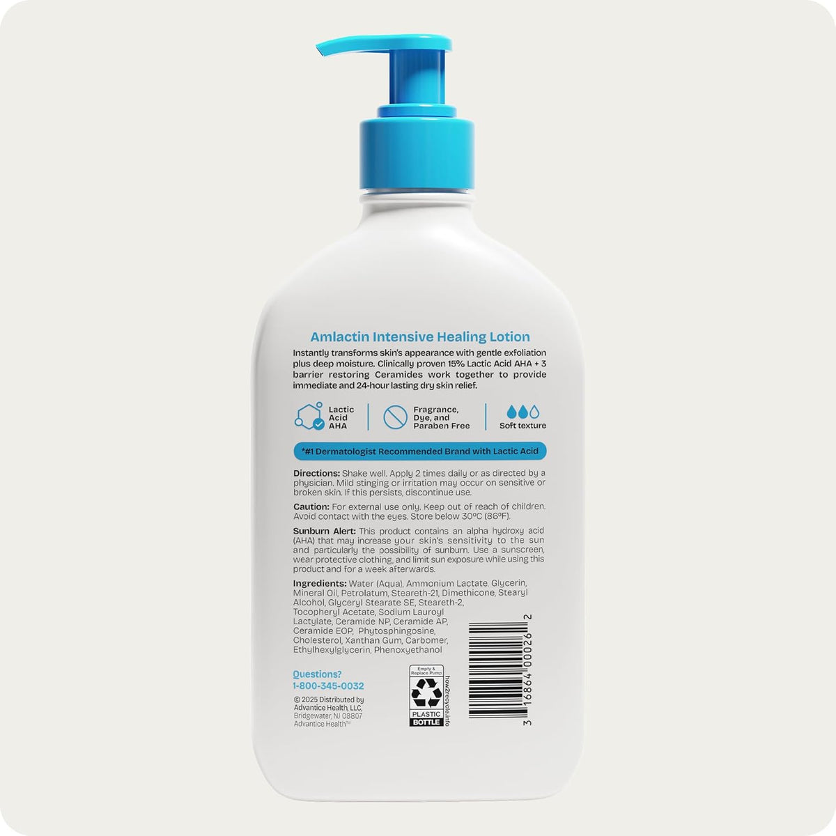 Back view of a skincare lotion bottle with text and branding on a white background
