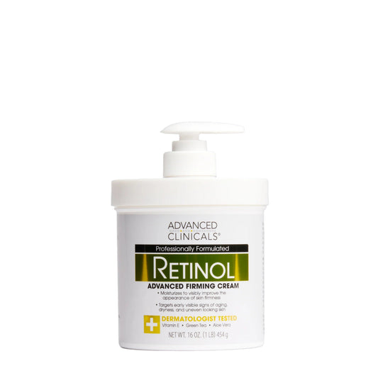 Retinol cream bottle with pump on a white background