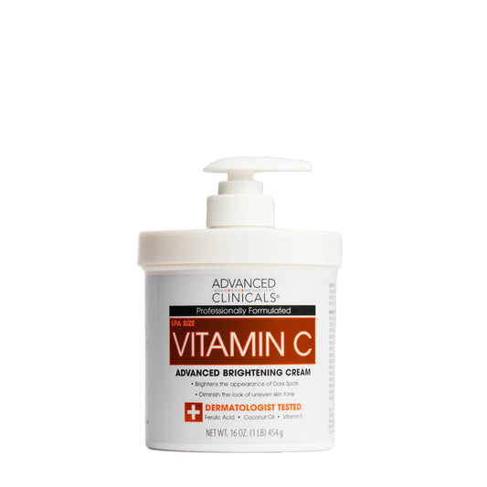 Vitamin C cream bottle with pump on a white background