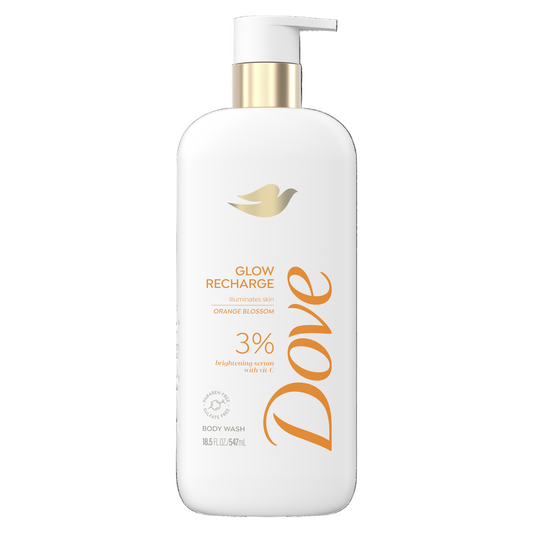 Dove body wash bottle with pump on a white background
