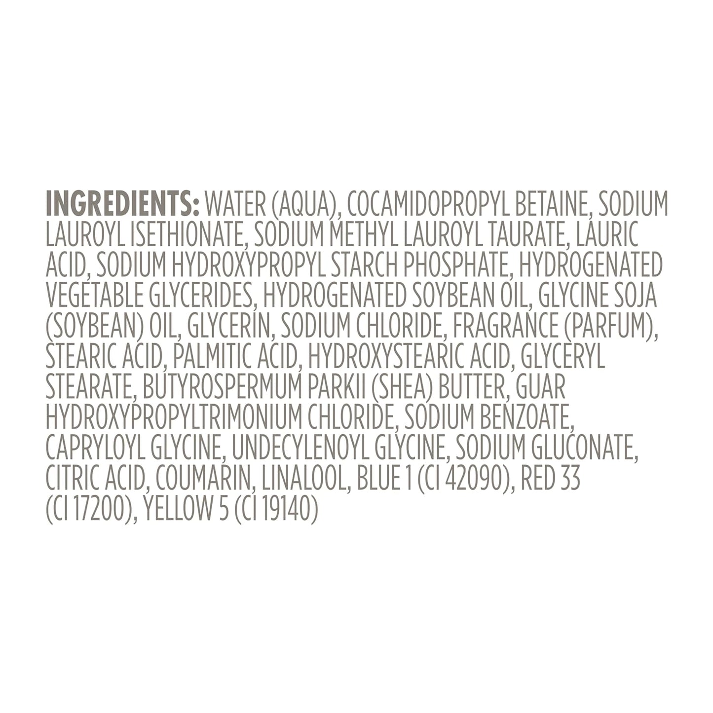 The image displays ingredients typical in a moisturizing body wash, perfect for melanin-rich skin. It features water, glycerides, oils, acids, and colorants to enhance the Dove Melanin Radiance Body Wash 5% Pro-Ceramide Serum experience.