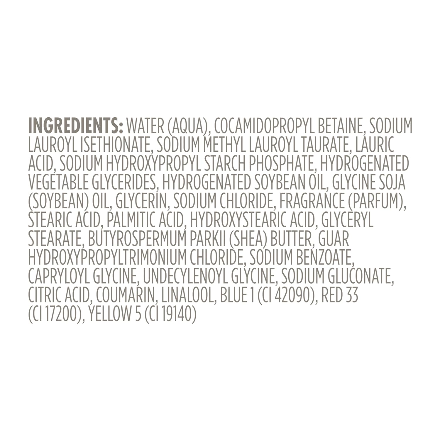 The image displays ingredients typical in a moisturizing body wash, perfect for melanin-rich skin. It features water, glycerides, oils, acids, and colorants to enhance the Dove Melanin Radiance Body Wash 5% Pro-Ceramide Serum experience.