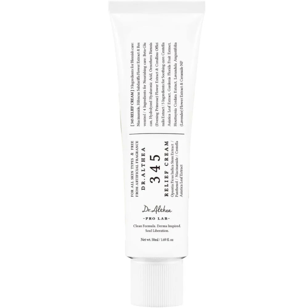 Tube of Dr. Thea 345 Relief Cream on a white background