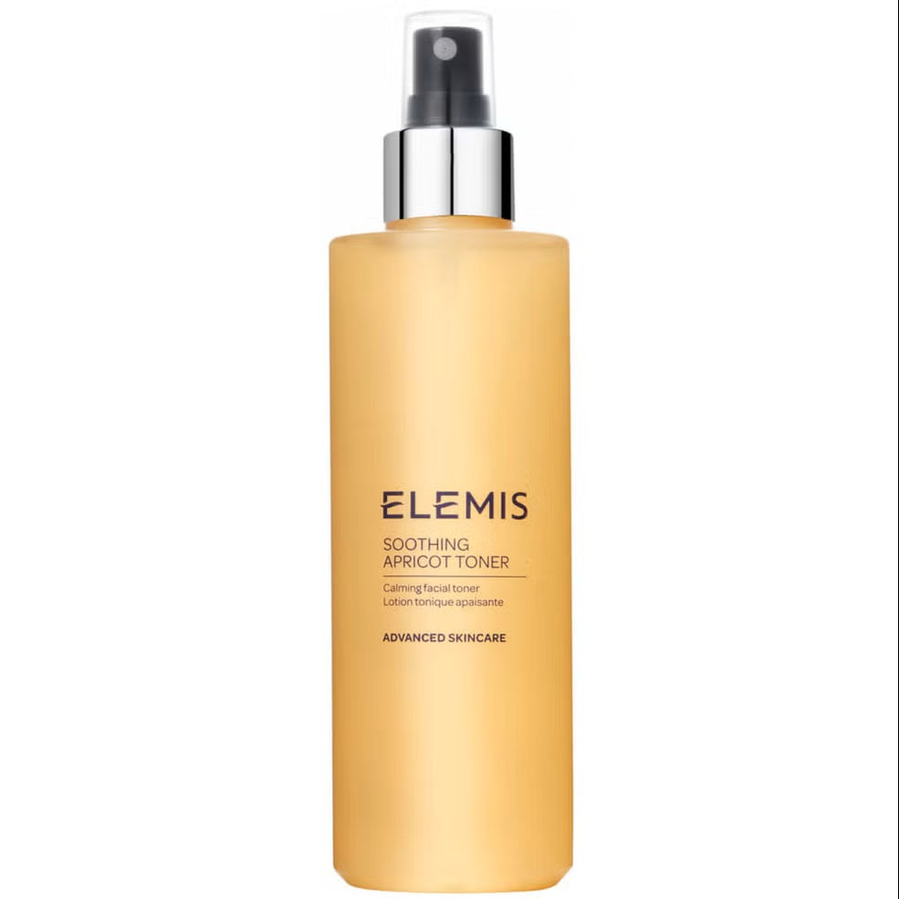 Elemis soothing apricot toner bottle on a white background