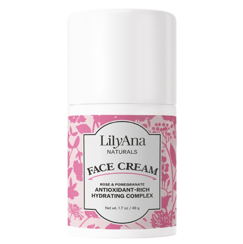 LilyAna Naturals Face Cream container with pink floral design on a white background