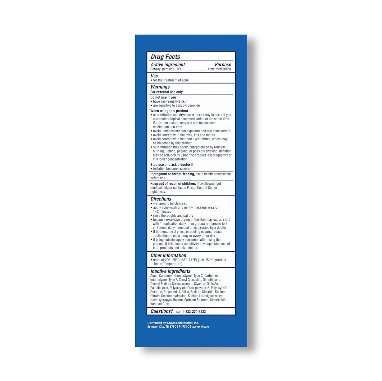 Blue and white medication label on a white background