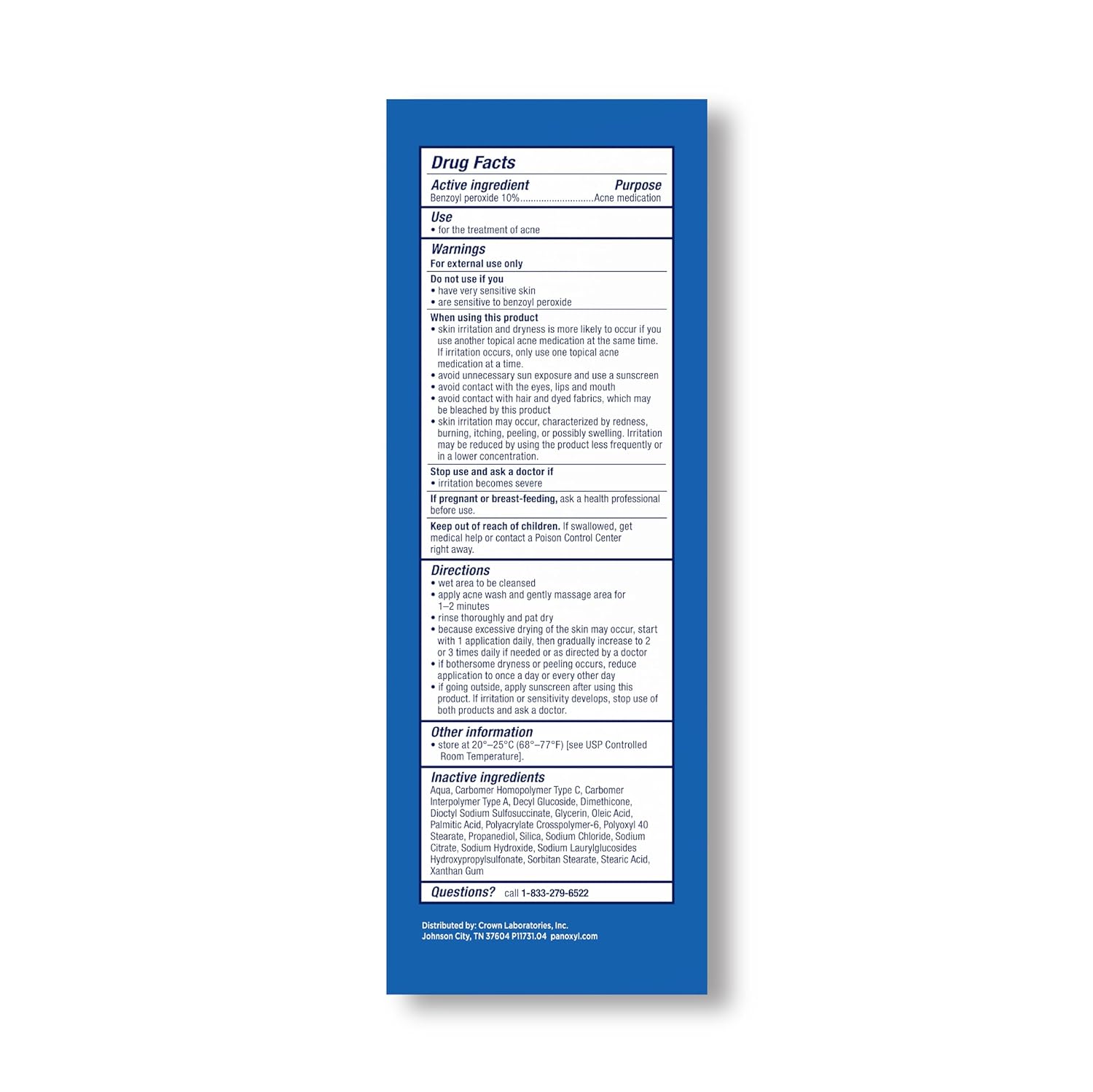Blue and white medication label on a white background