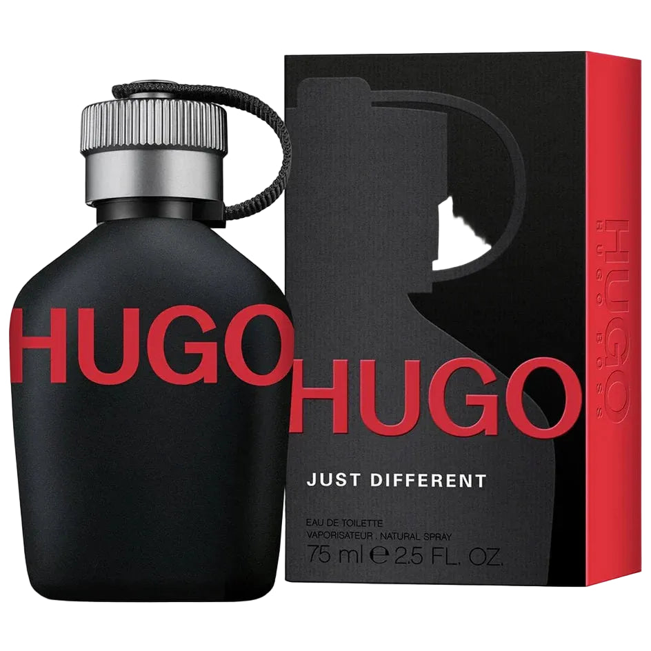 Hugo Boss Hugo Just Different perfume bottle and packaging on a white background