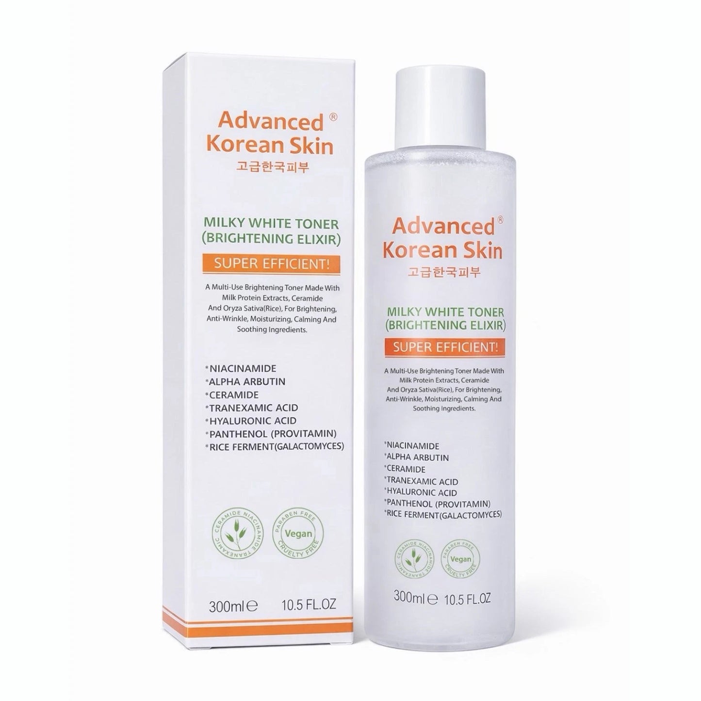 Advanced Korean Skin Milky White Toner packaging on a white background