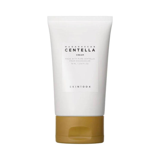 The SKIN1004 Madagascar Centella Cream tube standing upright against a clean, white background, highlighting its minimalist design and branding