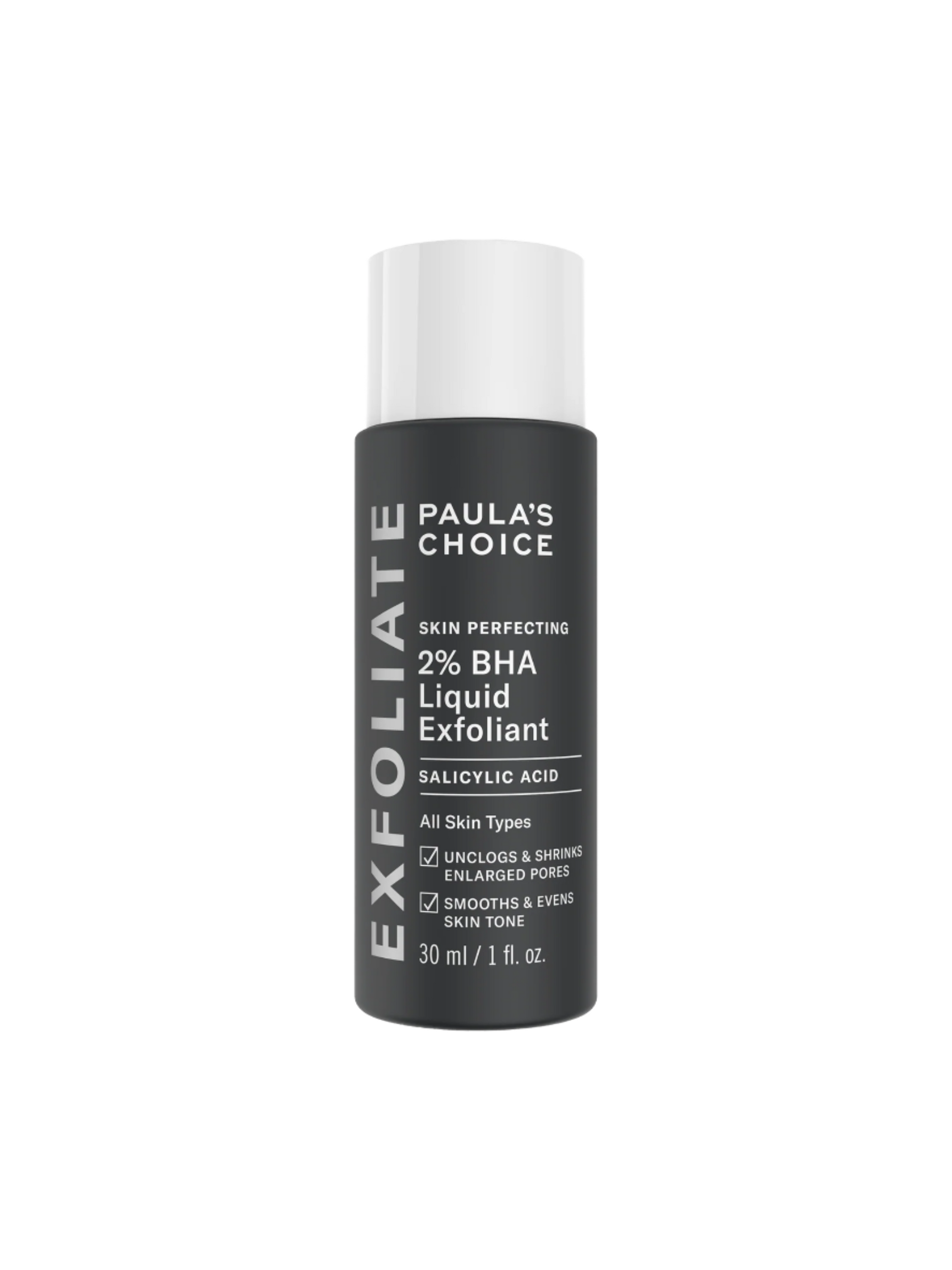 Paulas Choice SKIN PERFECTING BHA Liquid Exfoliant in a sleek black bottle features Salicylic Acid to unclog pores, remove blackheads, and even skin tone. The 30 ml (1 fl. oz.) formula effectively exfoliates dead skin for a radiant complexion.