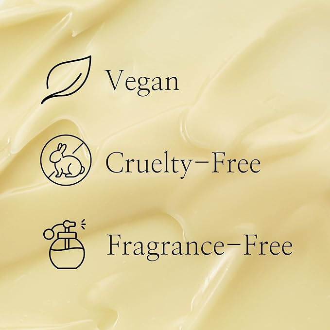 On a creamy beige background, text and symbols include a leaf with Vegan, a rabbit with Cruelty-Free, and a perfume bottle with Fragrance-Free. Ginseng extract whispers through the smooth, wavy texture of the Beauty of Joseon Revive Eye Serum: Ginseng + Retinal (30ml), promising natural elegance.