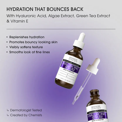Hyaluronic Serum bottle with dropper on a purple background