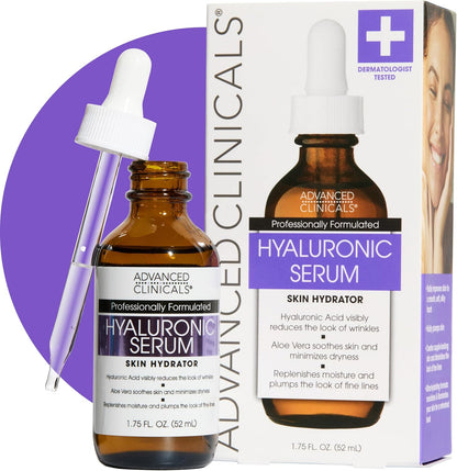 Advanced Clinicals Hyaluronic Serum bottle and packaging on a white background