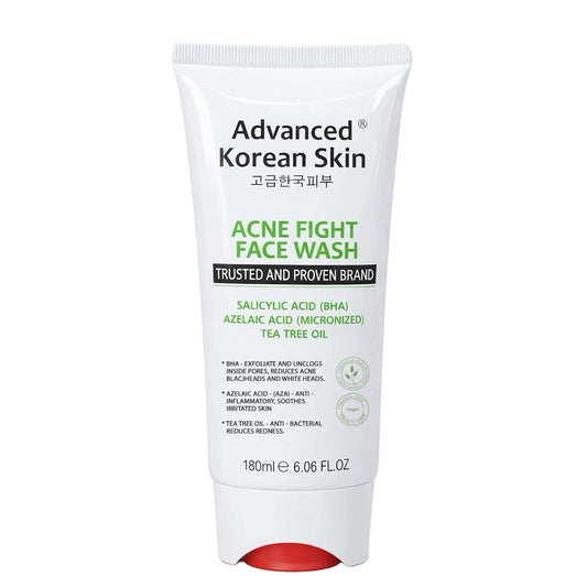 Tube of Advanced Korean Skin Acne Fight Face Wash on a white background