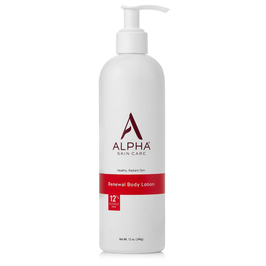 Alpha Skin Care renewal body lotion bottle on a white background