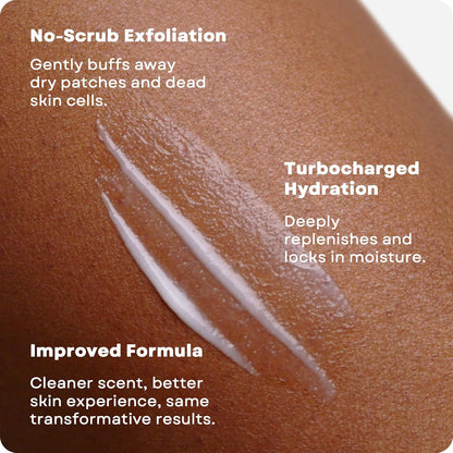 Product application on skin with text describing benefits