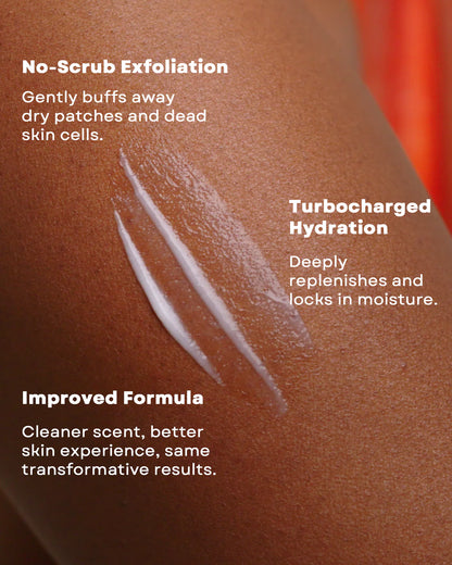 Product application on skin with text describing benefits