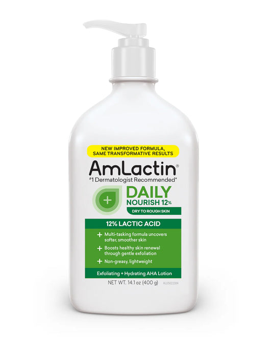 AmLactin Daily Nourish 12% lotion bottle on a white background