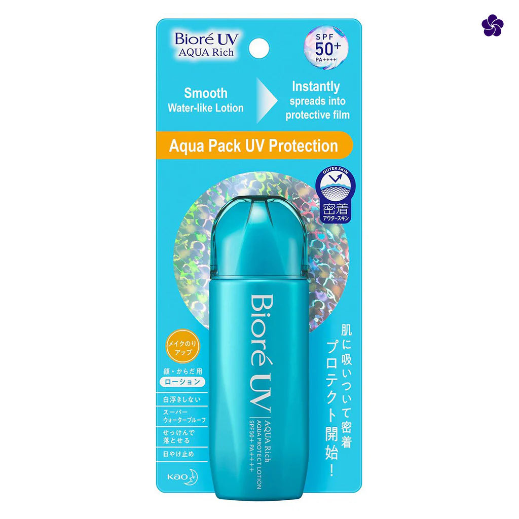 Biore UV Aqua Rich sunscreen lotion packaging on a white background