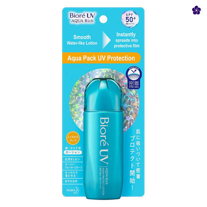 Biore UV Aqua Rich sunscreen lotion packaging on a white background