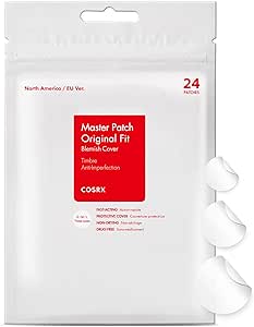 COSRX Master Patch Original Fit. 24 fast acting, non drying, drug-free blemish patches for acne. Protects and heals pimples while preventing irritation.
