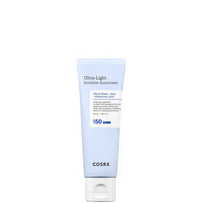 Cosrx ultra-light invisible sunscreen tube on a white background