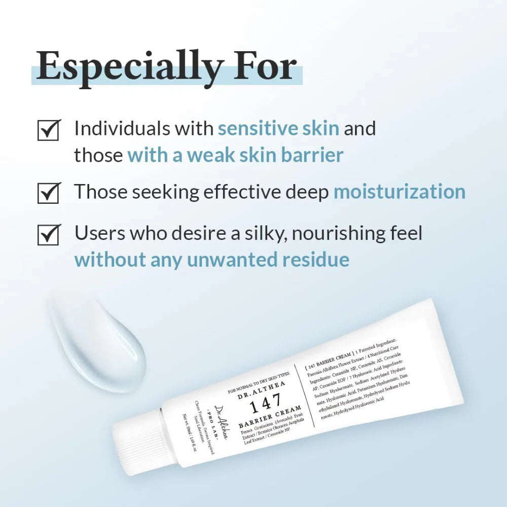 Tube of cream with text highlighting its benefits on a light blue background