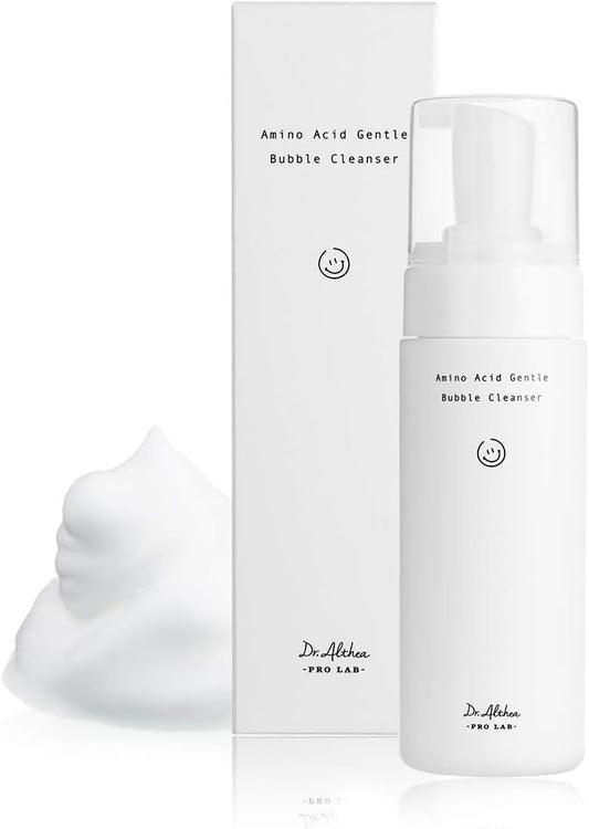 Dr. Althea Amino Acid Gentle Bubble Cleanser in a sleek white bottle. Contains 17 amino acids for deep cleansing, hydration, and skin barrier support.