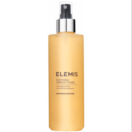 Elemis soothing apricot toner bottle on a white background