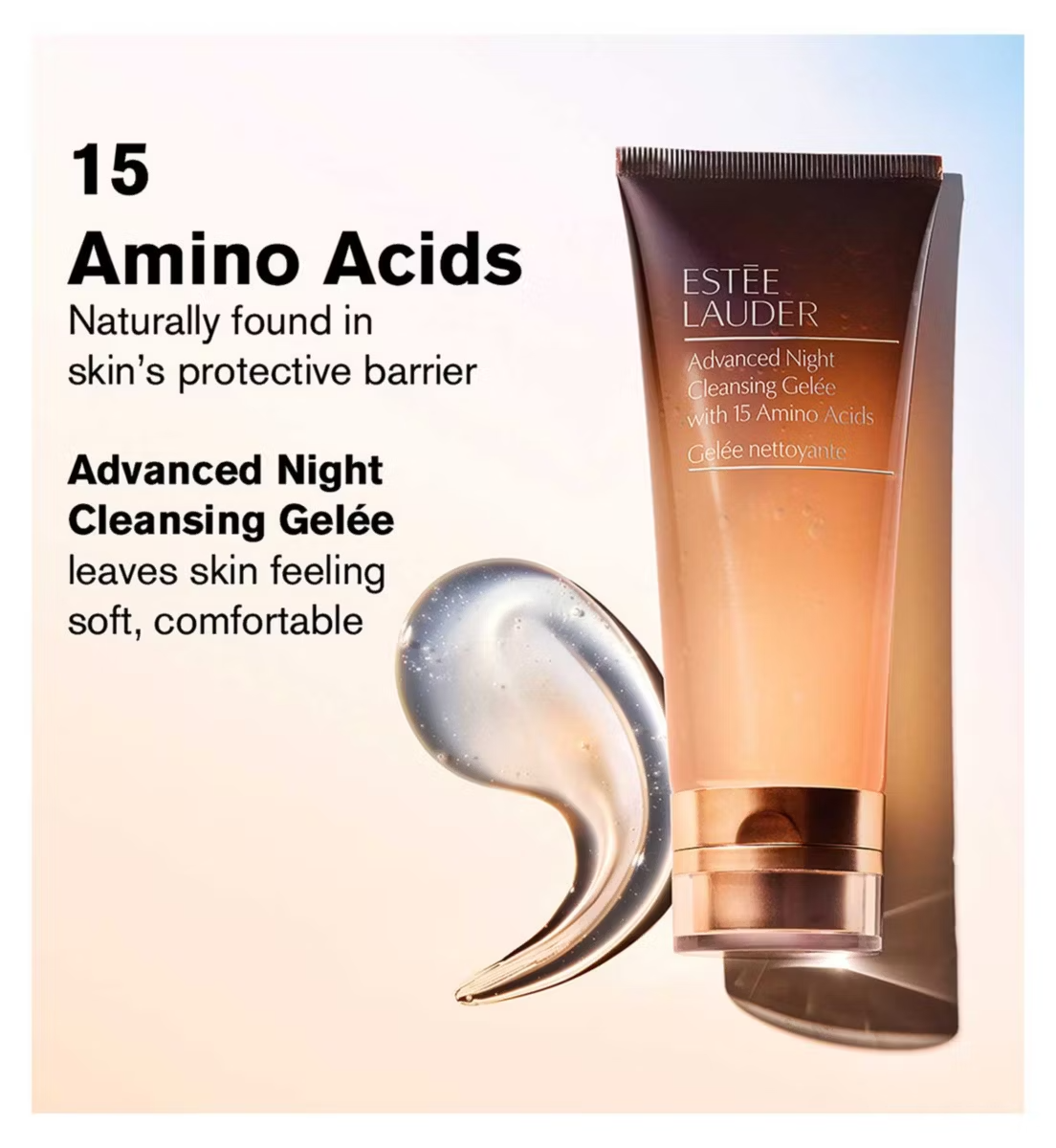 Estée Lauder Advanced Night Cleansing Gelee with text about amino acids on a light background