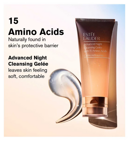 Estée Lauder Advanced Night Cleansing Gelee with text about amino acids on a light background