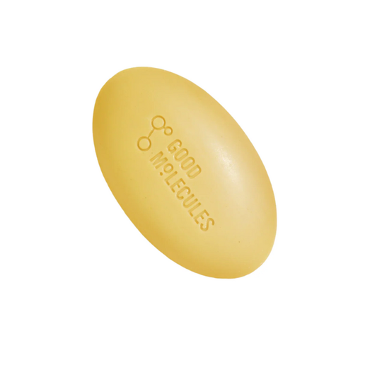 This oval-shaped Good Molecules Hydrate & Cleanse Bar, embossed with GOOD MOLECULES and a molecular structure, is designed for sensitive skin. Enriched with moisturizing ingredients, it leaves you feeling refreshed and pampered.