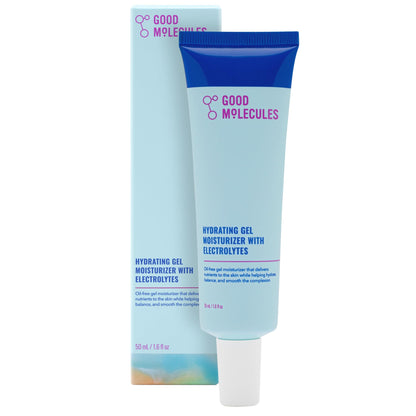 Good Molecules hydrating gel moisturizer with packaging on a white background