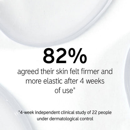 The image text notes: “82% felt firmer, more elastic skin after 4 weeks.” This finding is from a 4-week, independent clinical study of 22 participants under dermatological control, emphasizing the moisture-binding benefits of The INKEY List™ Hyaluronic Acid Serum - 30ml by The Inkey List.