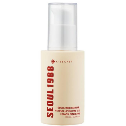 Skincare serum bottle with 'K-Secret' branding on a white background