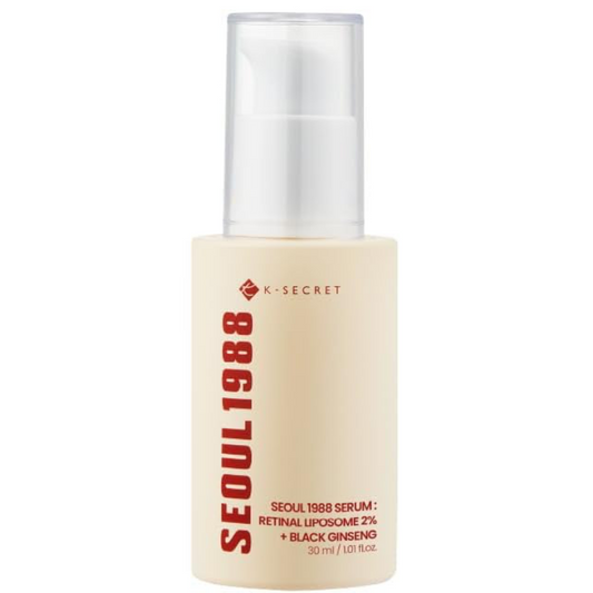 Skincare serum bottle with 'K-Secret' branding on a white background