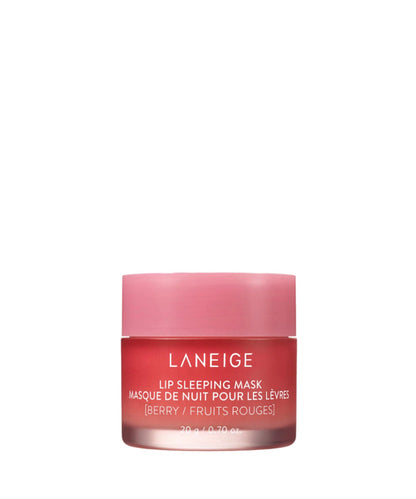 A Laneige Lip Sleeping Mask - BERRY 20g jar, enriched with vitamin C, is displayed against a white background. The jar features a red-to-pink gradient with a pink lid and reads Laneige Lip Sleeping Mask [Berry / Fruits Rouges].