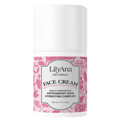LilyAna Naturals Face Cream container with pink floral design on a white background