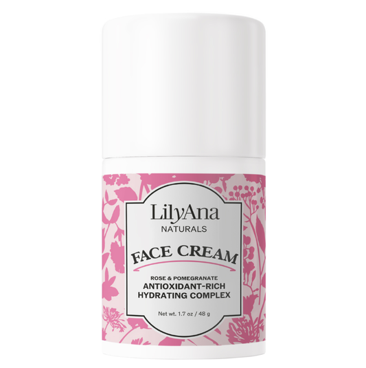 LilyAna Naturals Face Cream container with pink floral design on a white background