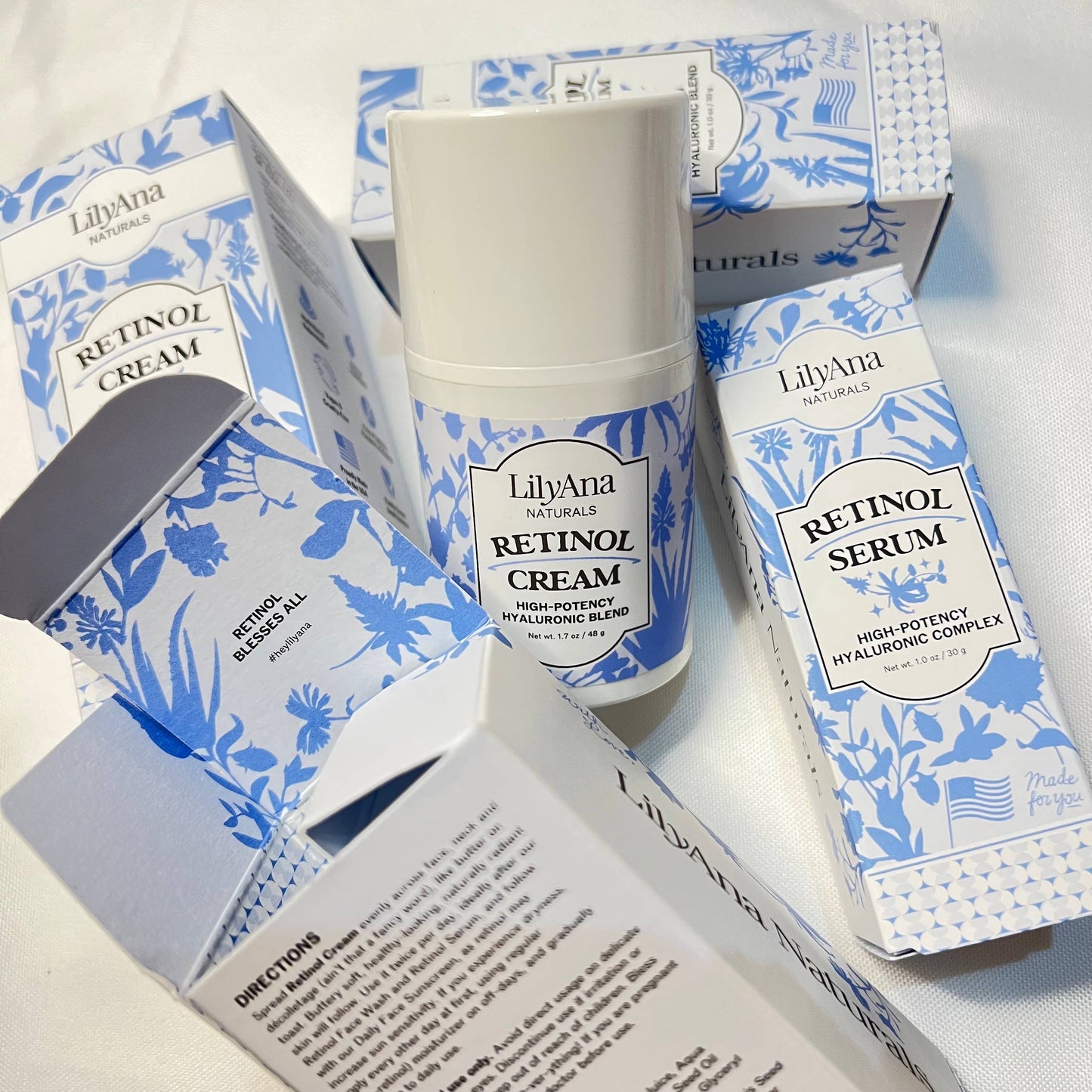 LilyAna Naturals Retinol Cream and Serum packaging on a white background