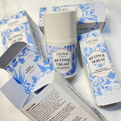 LilyAna Naturals Retinol Cream and Serum packaging on a white background