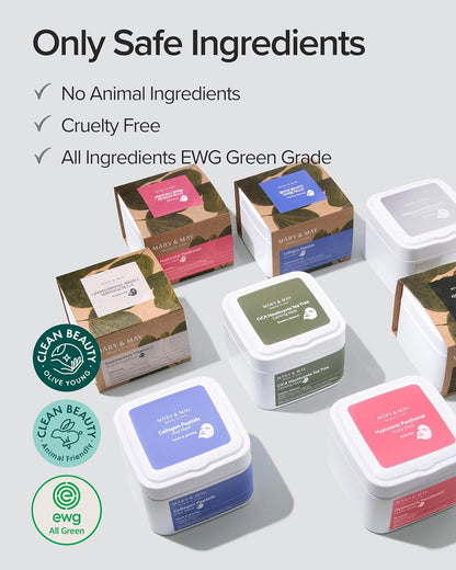 Mary & May skincare collection featuring EWG Green Grade, cruelty-free, and vegan sheet masks. Clean beauty with no animal ingredients for sensitive skin.