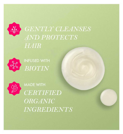 Product packaging with text on a green background, featuring a white circular item.