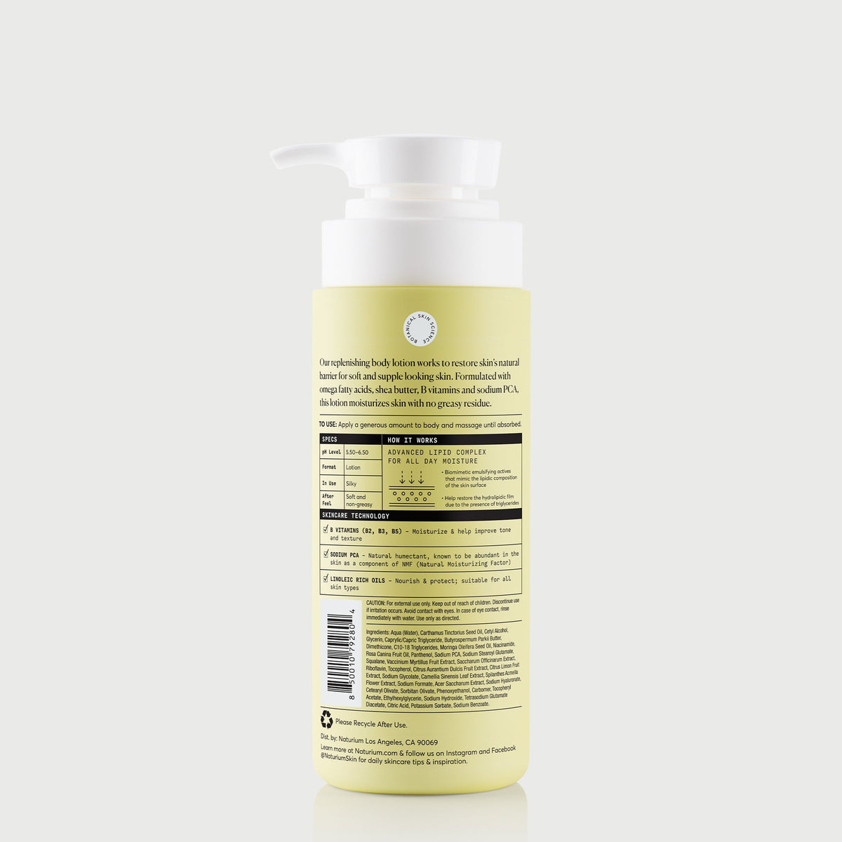 Lotion bottle with label on a white background