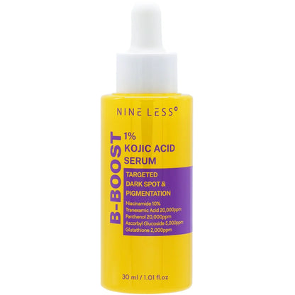 Nine Less B-Boost 1% Kojic Acid Serum bottle on a white background