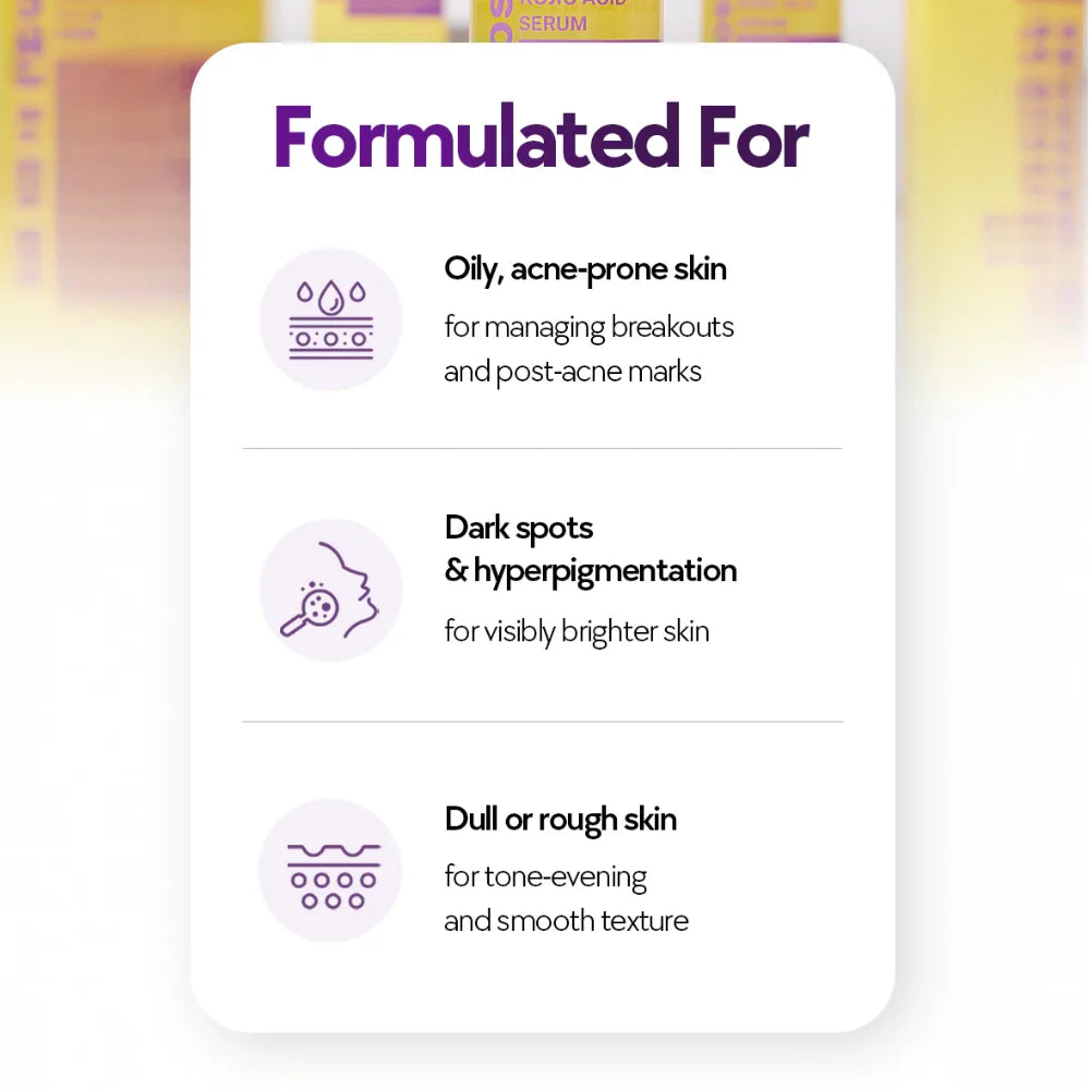 Product label for skincare serum with text on a white background